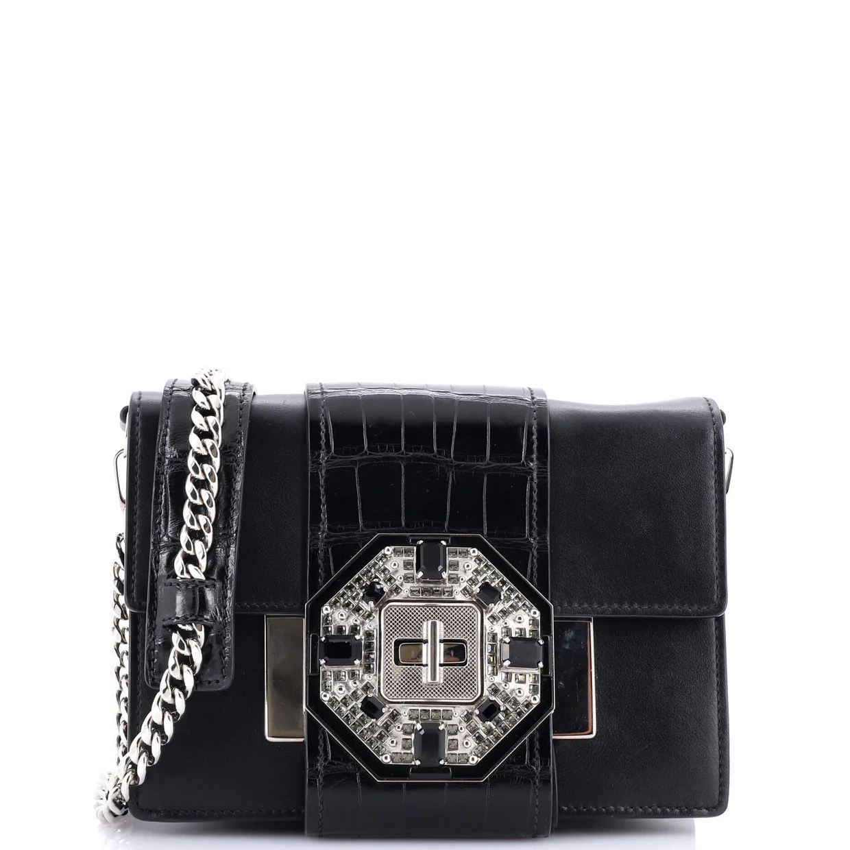 Crystal Ribbon Shoulder Bag City Calf and Crocodile Embossed Leather Small - Deep Luxury