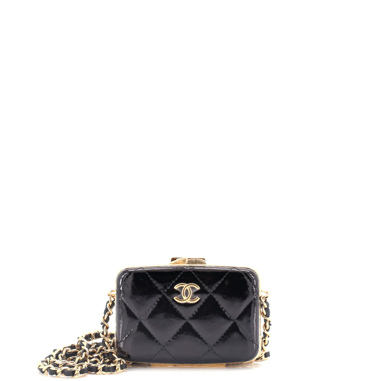 Framed Box Clutch with Chain Quilted Patent Mini - Deep Luxury