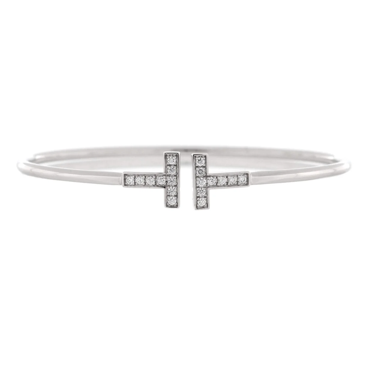 T Wire Bracelet 18K White Gold with Diamonds - Deep Luxury