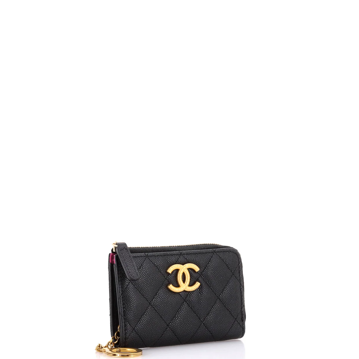 Textured CC Zipped Key Holder Quilted Caviar - Deep Luxury