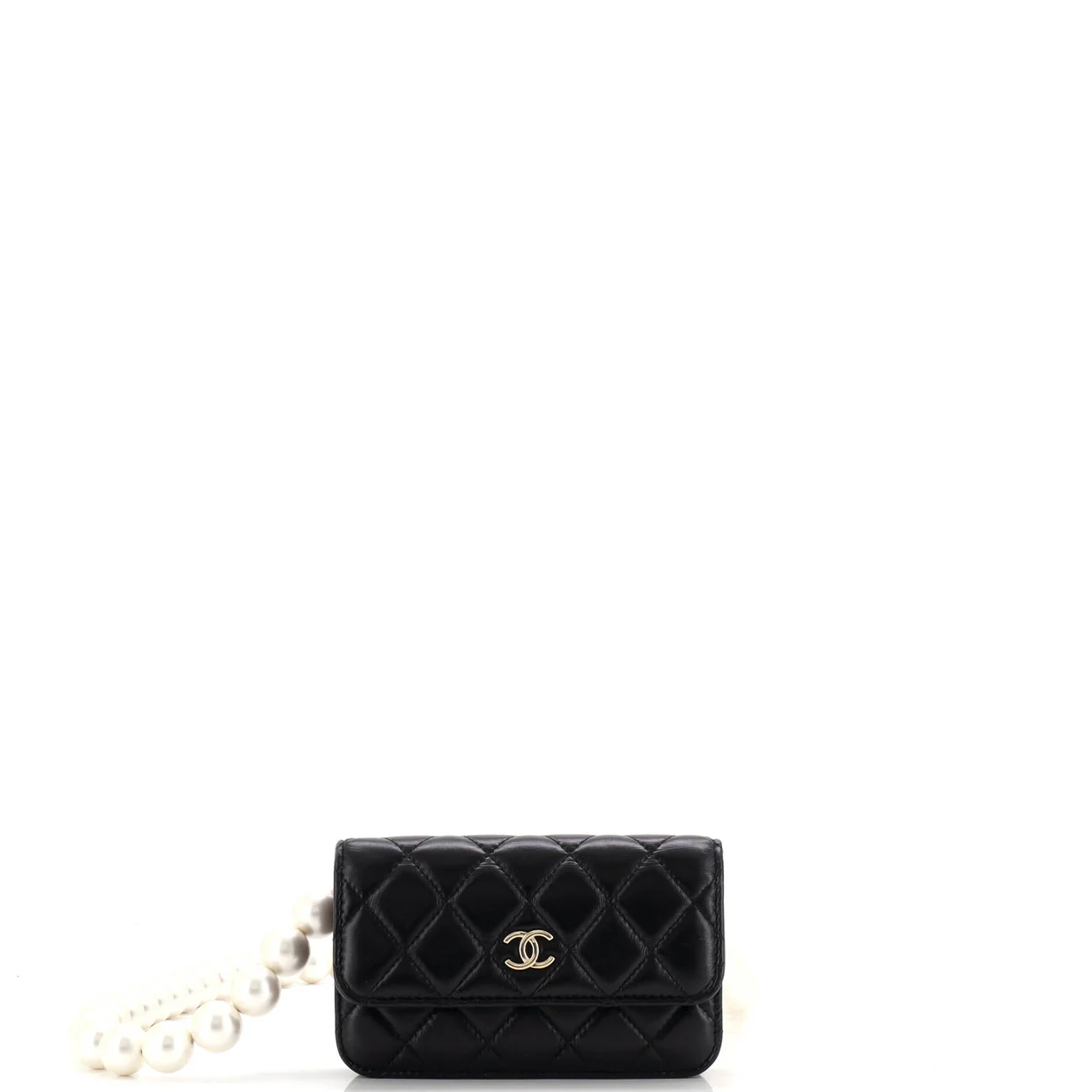 Pearl Strap Clutch with Chain Quilted Calfskin - Deep Luxury