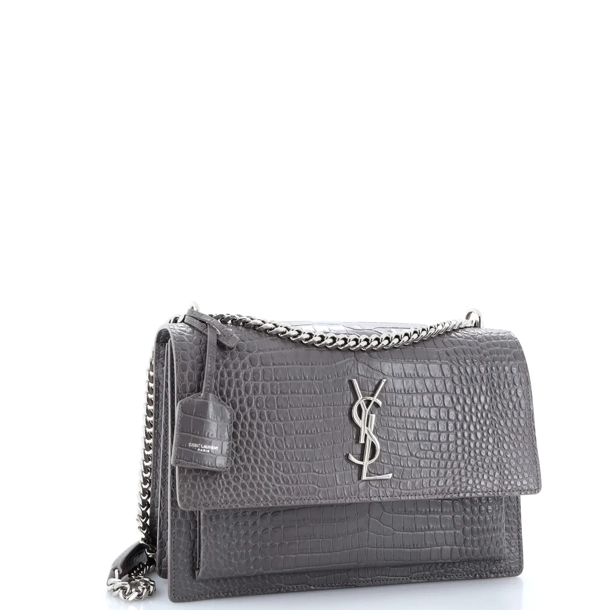 Sunset Crossbody Bag Crocodile Embossed Leather Large - Deep Luxury