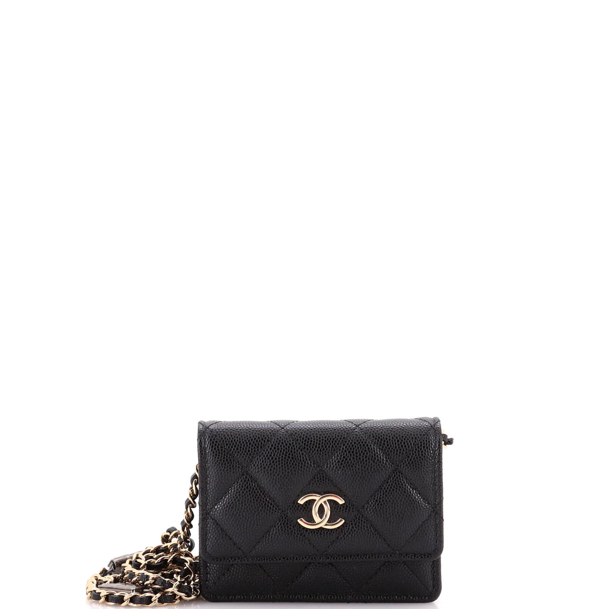 Flap Card Holder on Chain with Charms Quilted Caviar Mini - Deep Luxury