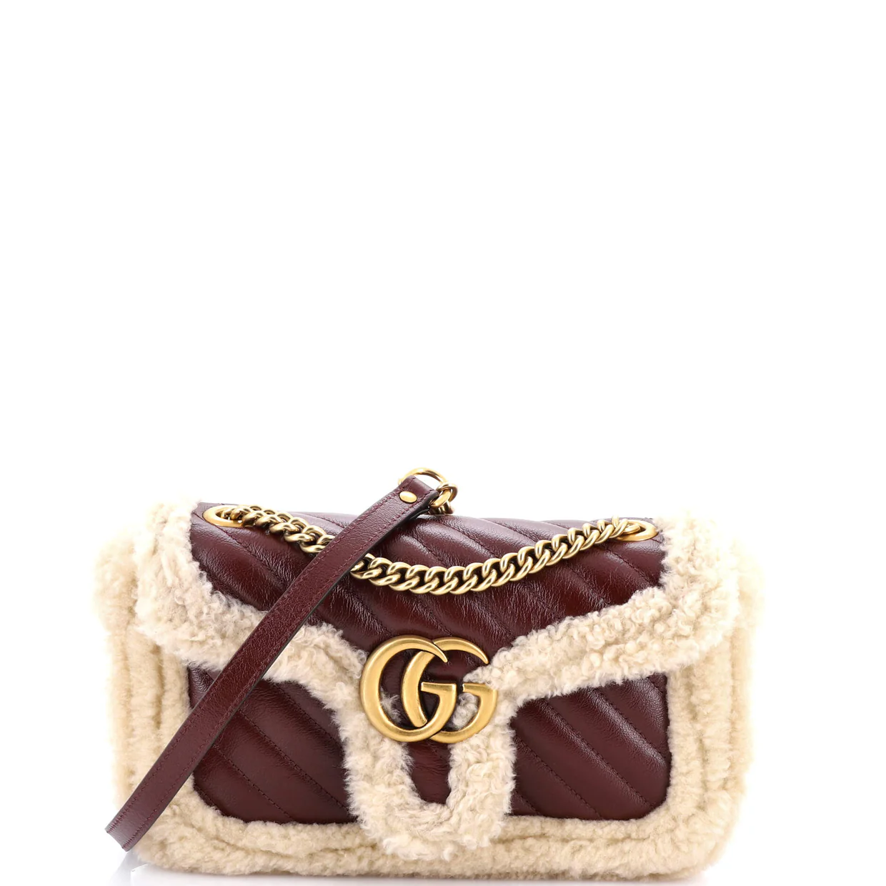 GG Marmont Flap Bag Diagonal Quilted Leather with Wool Trim Small - Deep Luxury