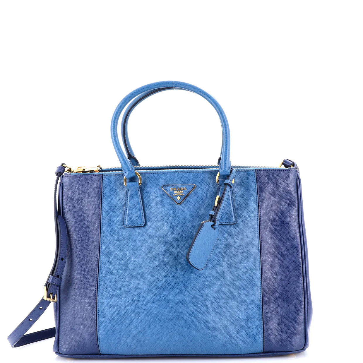 Bicolor Double Zip Lux Tote Saffiano Leather Medium - Deep Luxury