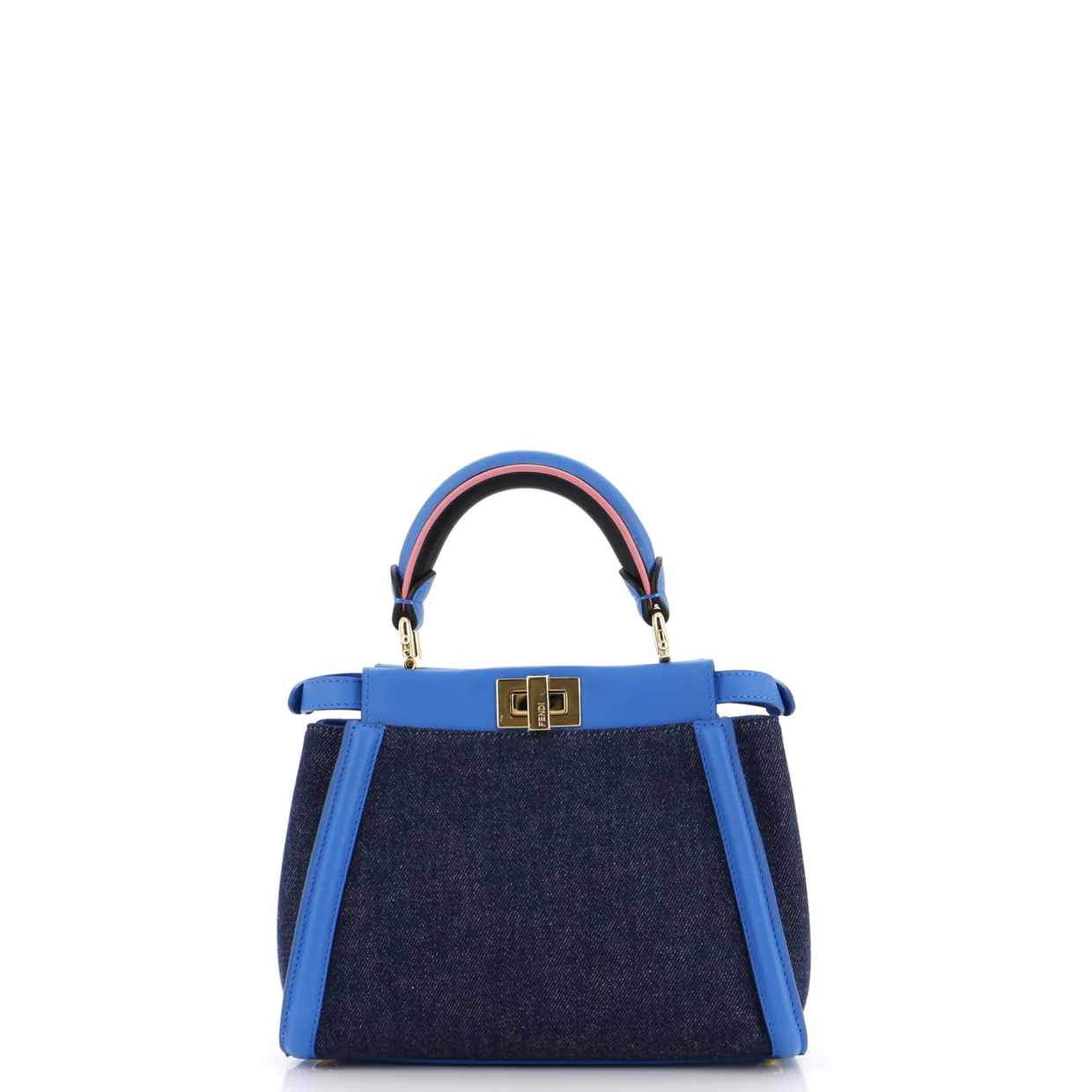 Peekaboo Bag Denim with FF Leather Applique Mini - Deep Luxury