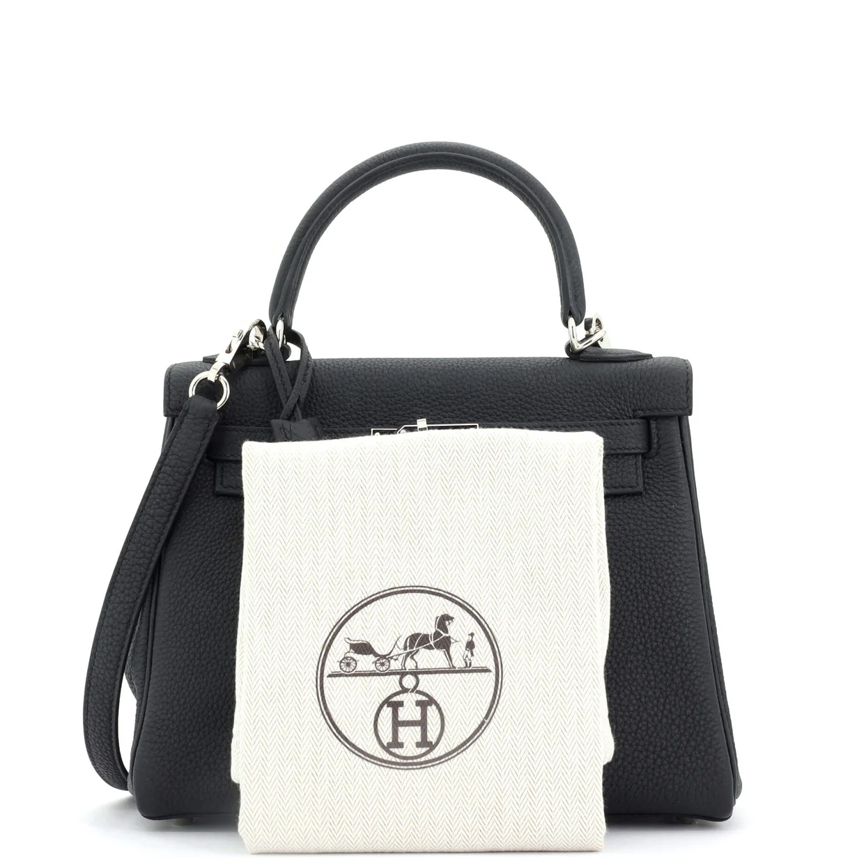 Kelly Handbag Noir Togo with Palladium Hardware 25 - Deep Luxury