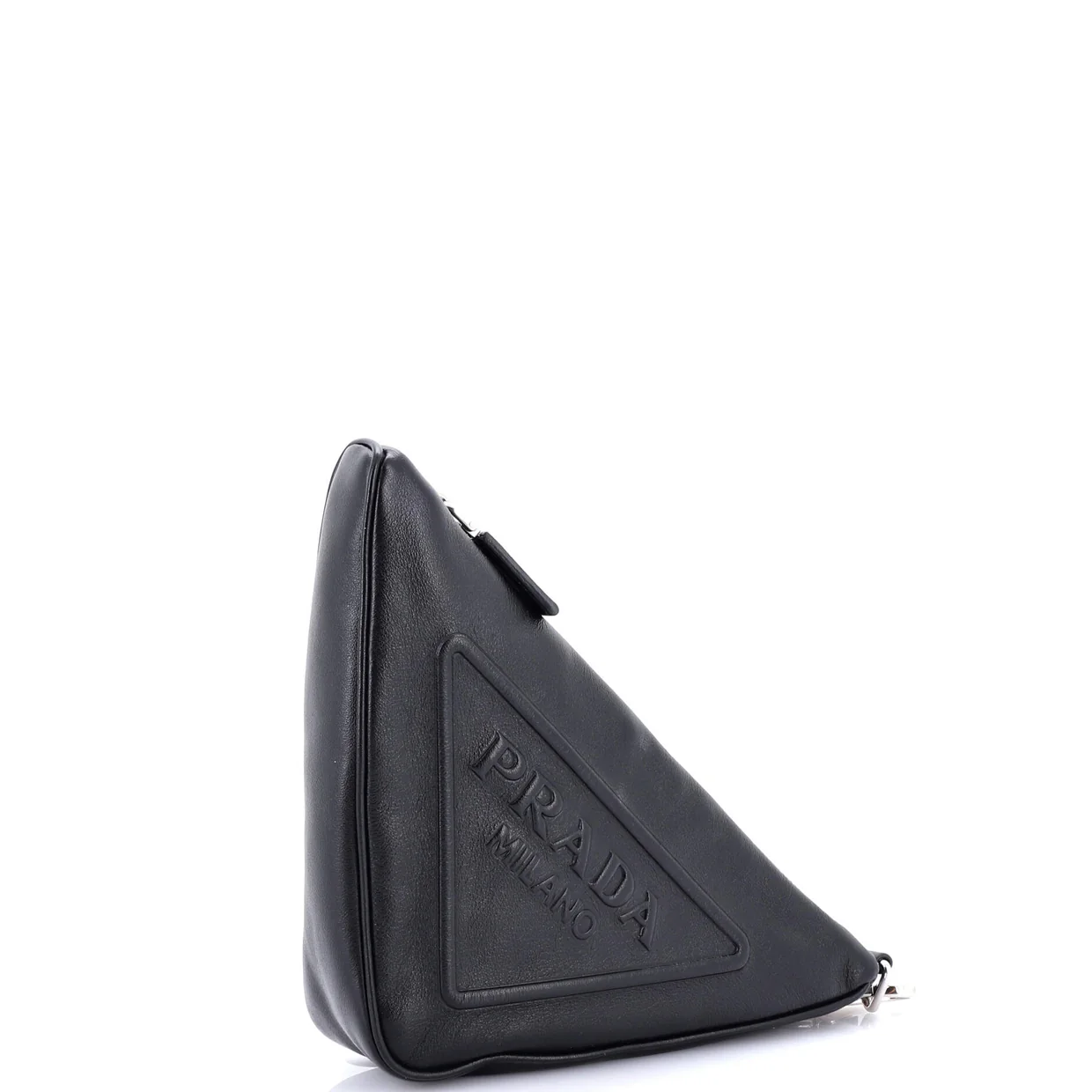 Triangle Logo Wristlet Pouch Embossed Leather - Deep Luxury