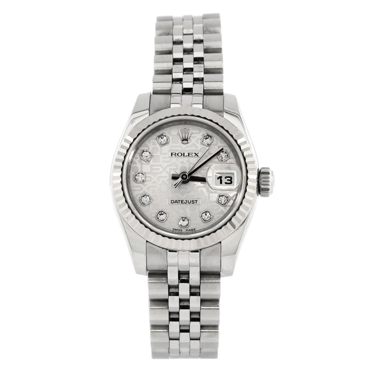 Oyster Perpetual Datejust Automatic Watch Stainless Steel and White Gold with Diamond Markers 26 - Deep Luxury