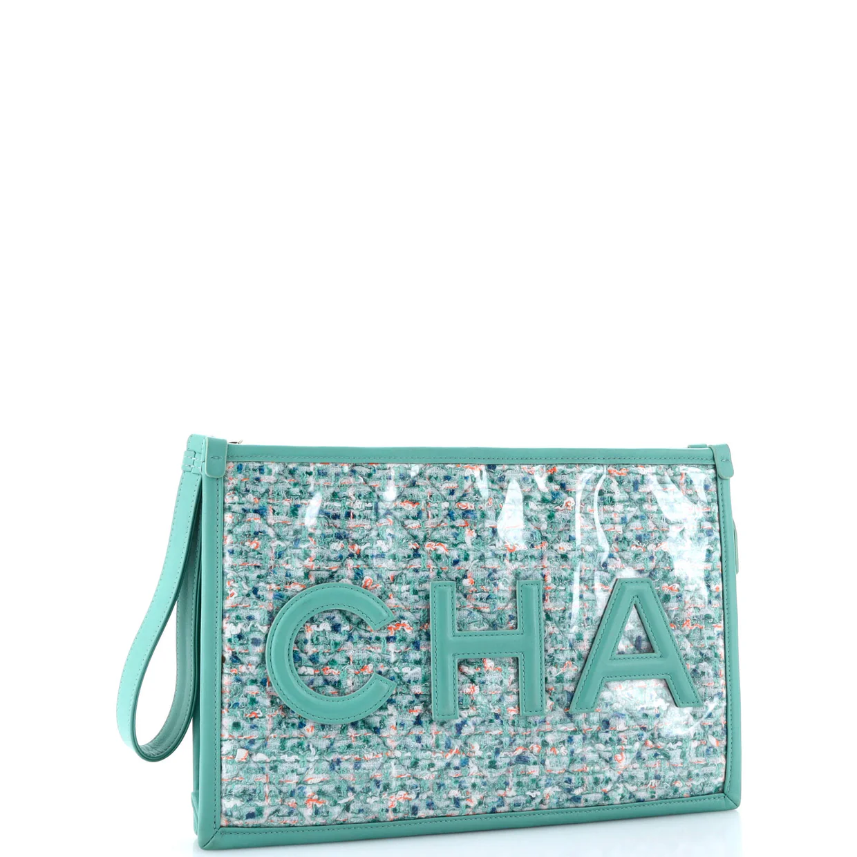 Logo Wristlet Clutch PVC Over Quilted Tweed Large - Deep Luxury