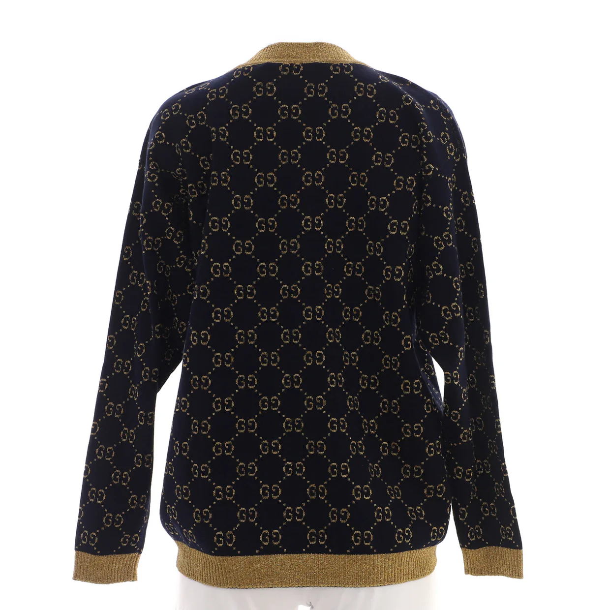 Women's V-Neck Cardigan GG Lame Cotton Blend - Deep Luxury