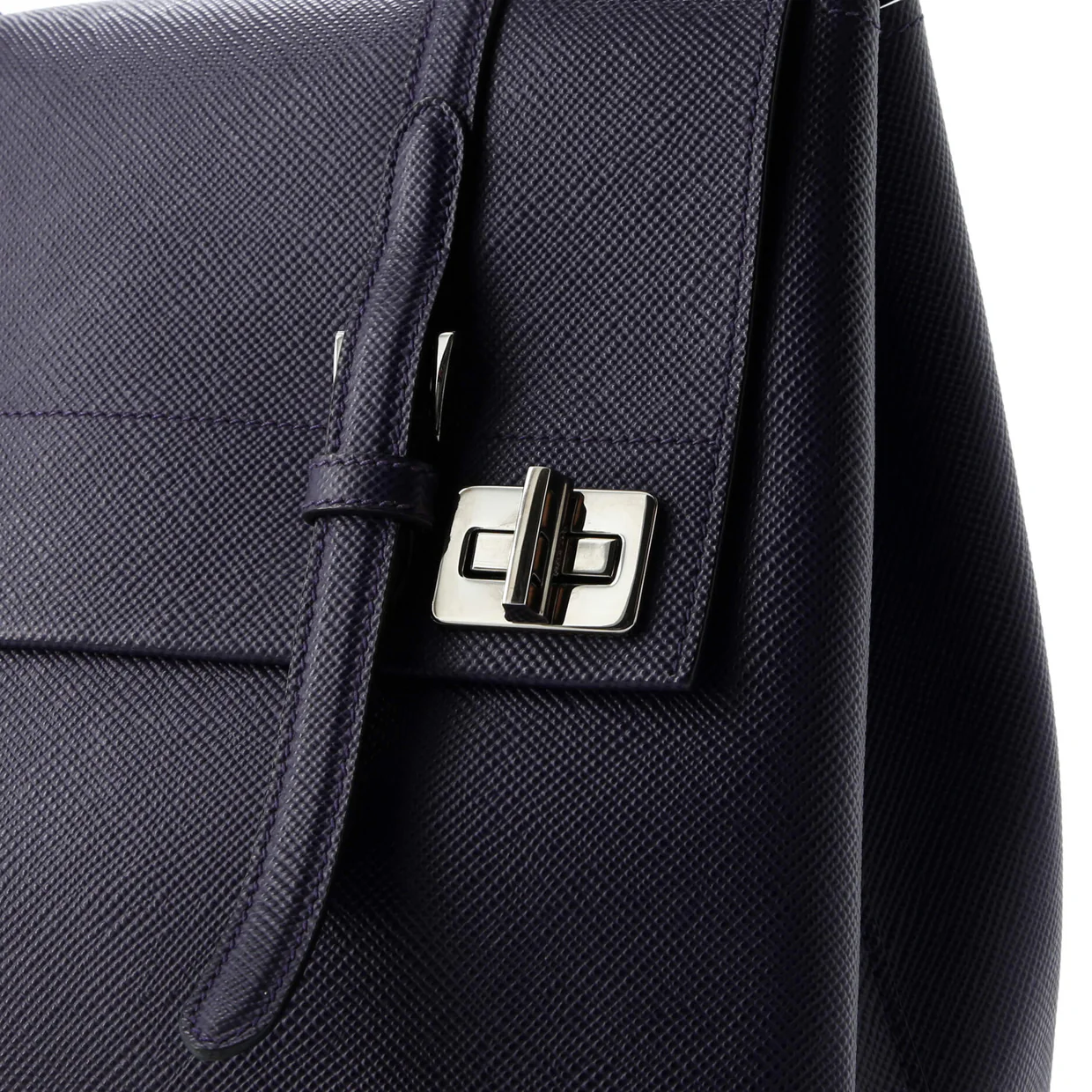 Half Flap Double Turn Lock Satchel Saffiano Leather Medium - Deep Luxury