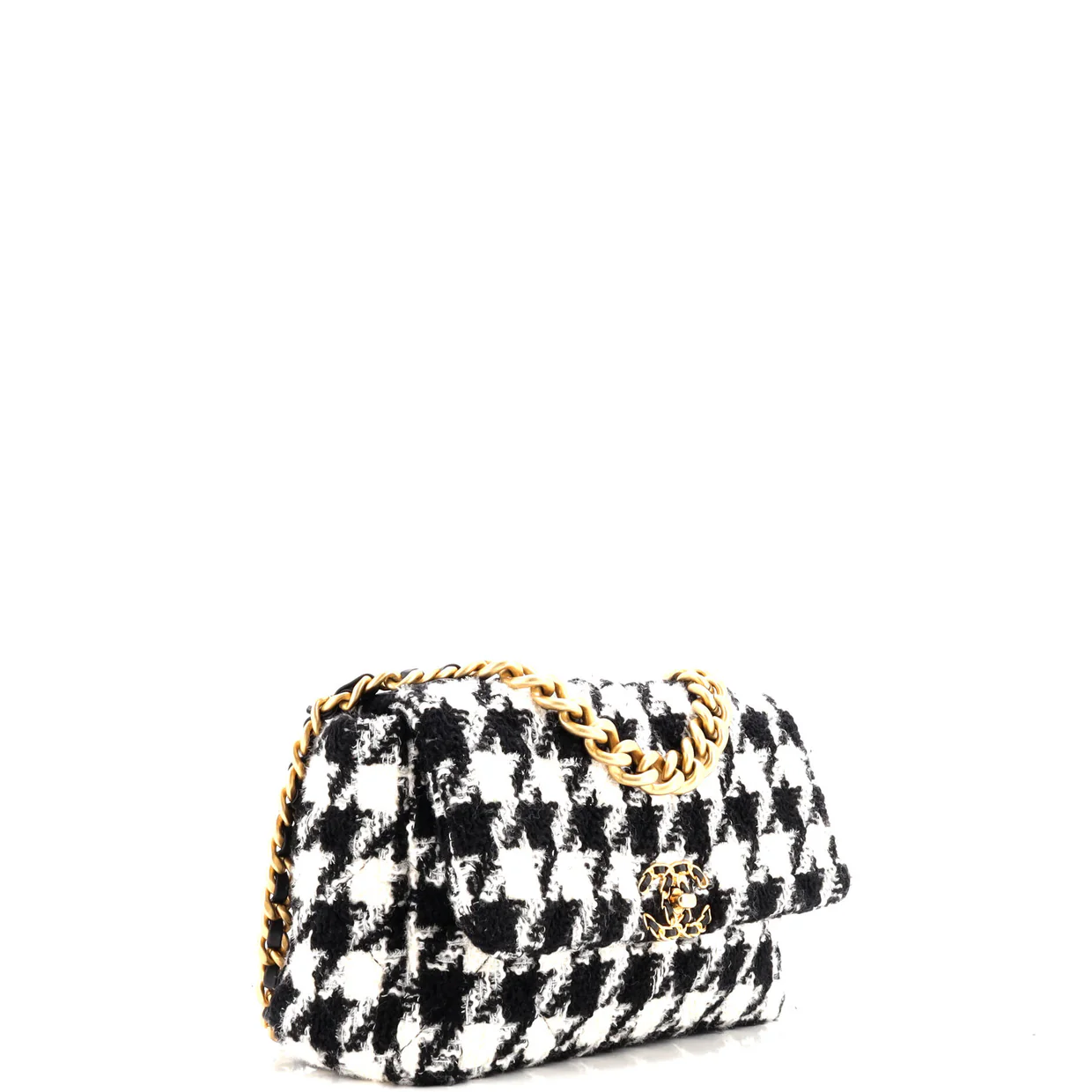 19 Flap Bag Quilted Houndstooth Tweed and Ribbon Large - Deep Luxury