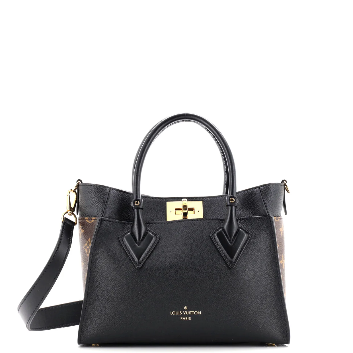 On My Side Tote Leather with Monogram Canvas PM - Deep Luxury