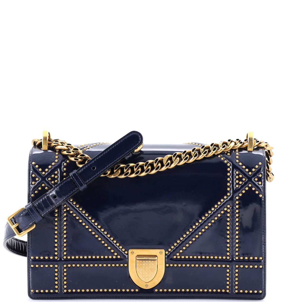 Diorama Flap Bag Studded Patent Medium - Deep Luxury