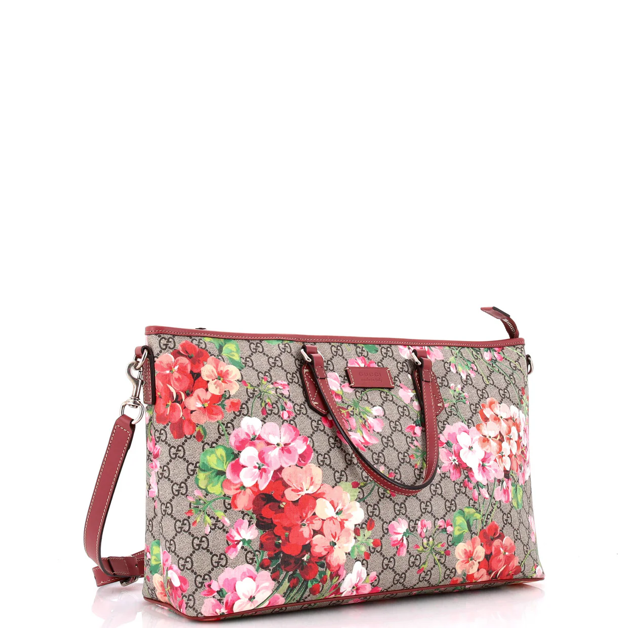 Convertible Zip Tote Blooms Print GG Coated Canvas Large - Deep Luxury