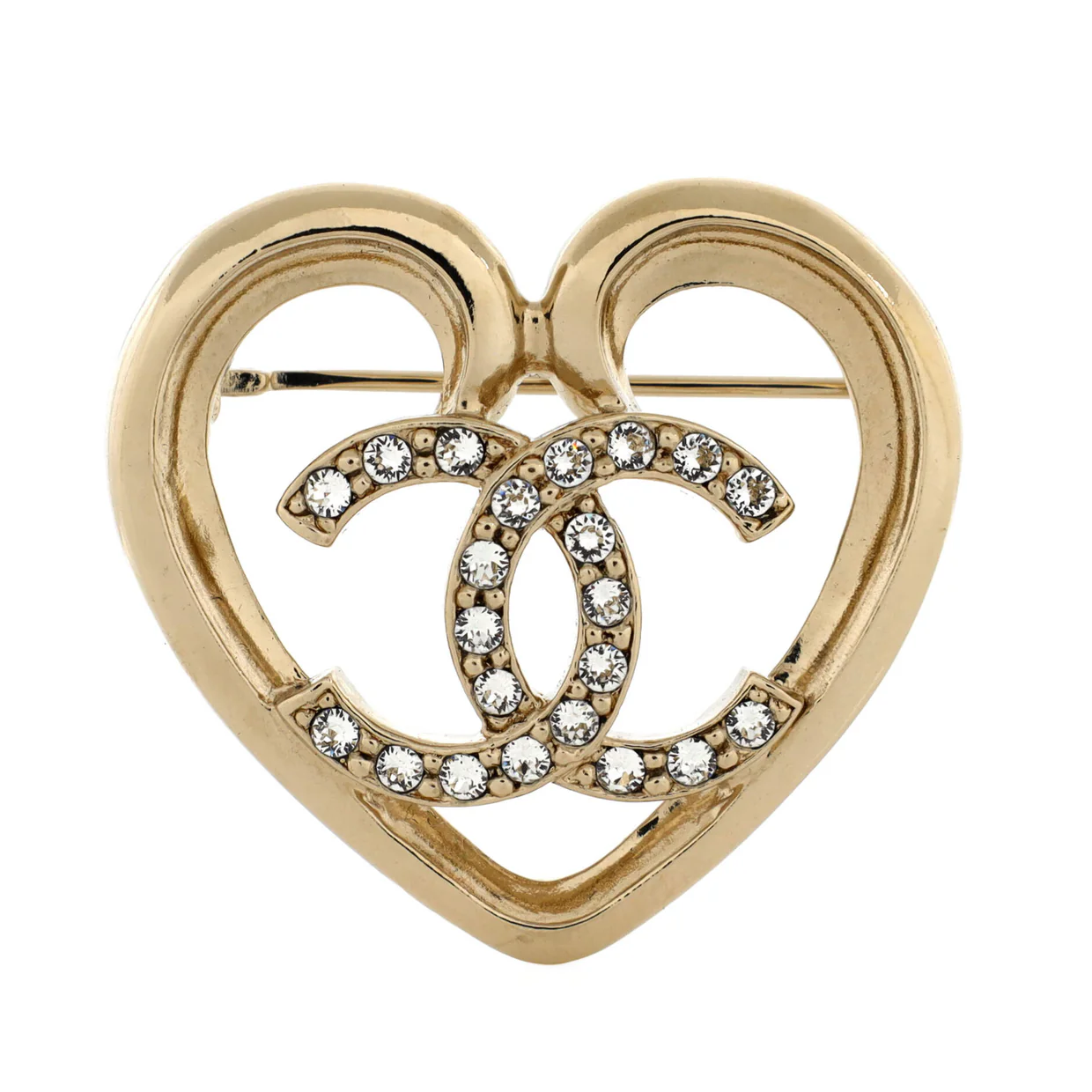 CC Heart Cut-Out Brooch Metal with Crystals - Deep Luxury