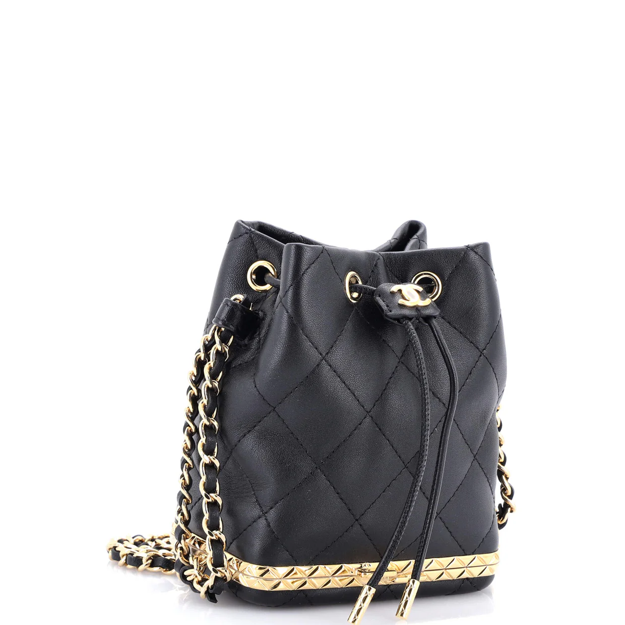 Lock Frame Bucket Bag with Chain Quilted Lambskin Small - Deep Luxury
