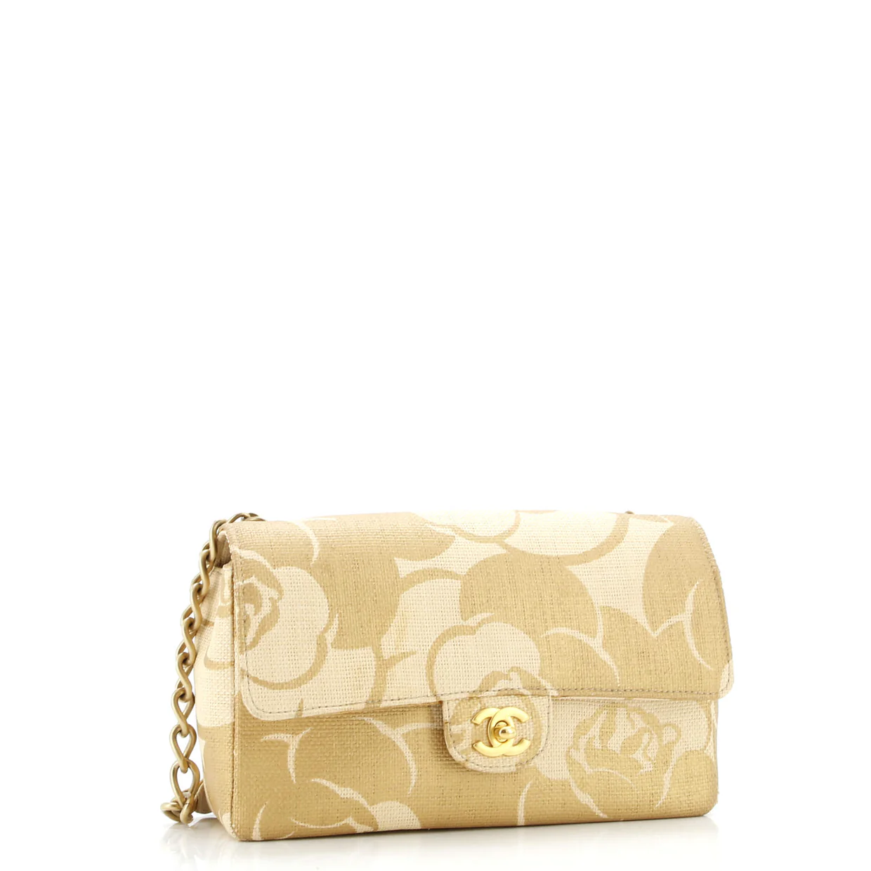 Vintage Camellia Single Flap Bag Printed Raffia Medium - Deep Luxury