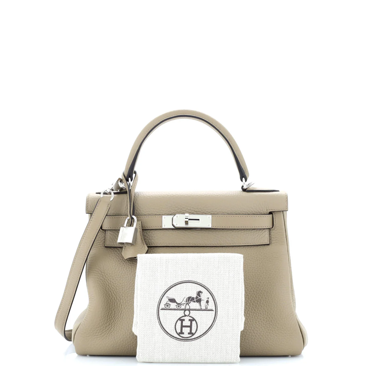 Kelly Handbag Beige Marfa Clemence with Palladium Hardware 28 - Deep Luxury