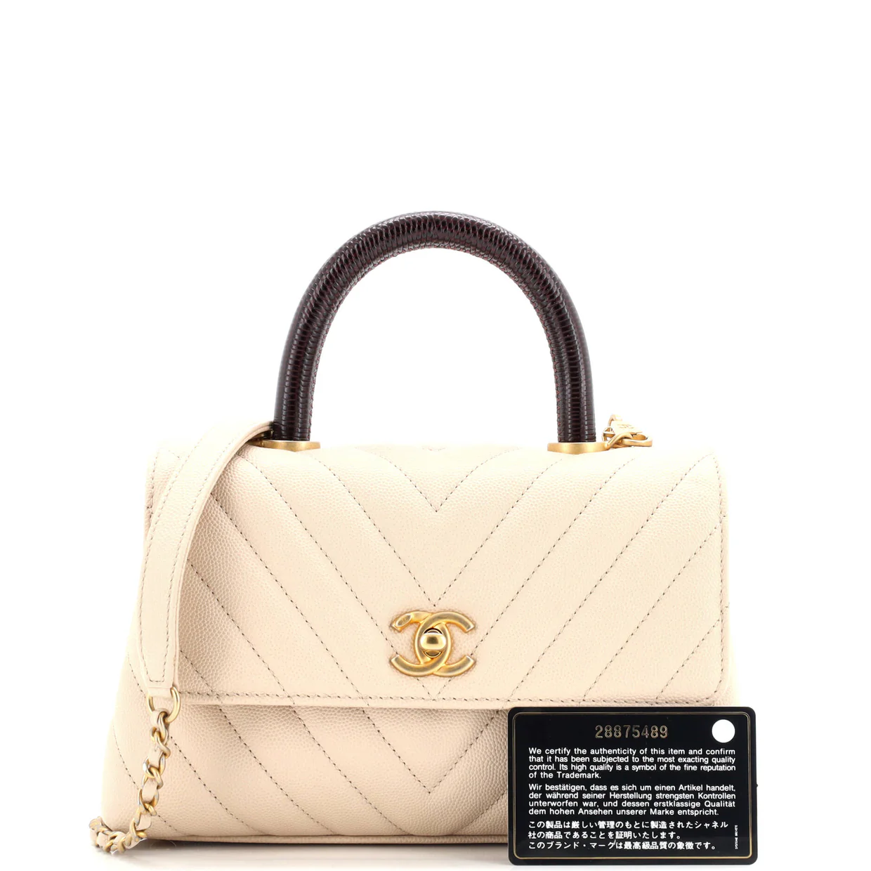 Coco Top Handle Bag Chevron Caviar with Lizard Embossed Handle Mini - Deep Luxury