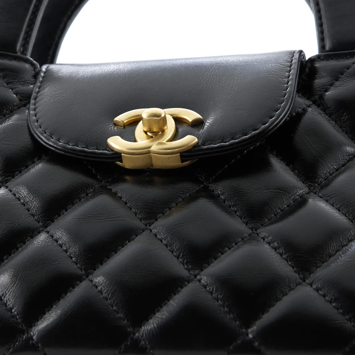 Kelly Top Handle Shopping Bag Quilted Shiny Aged Calfskin Mini - Deep Luxury