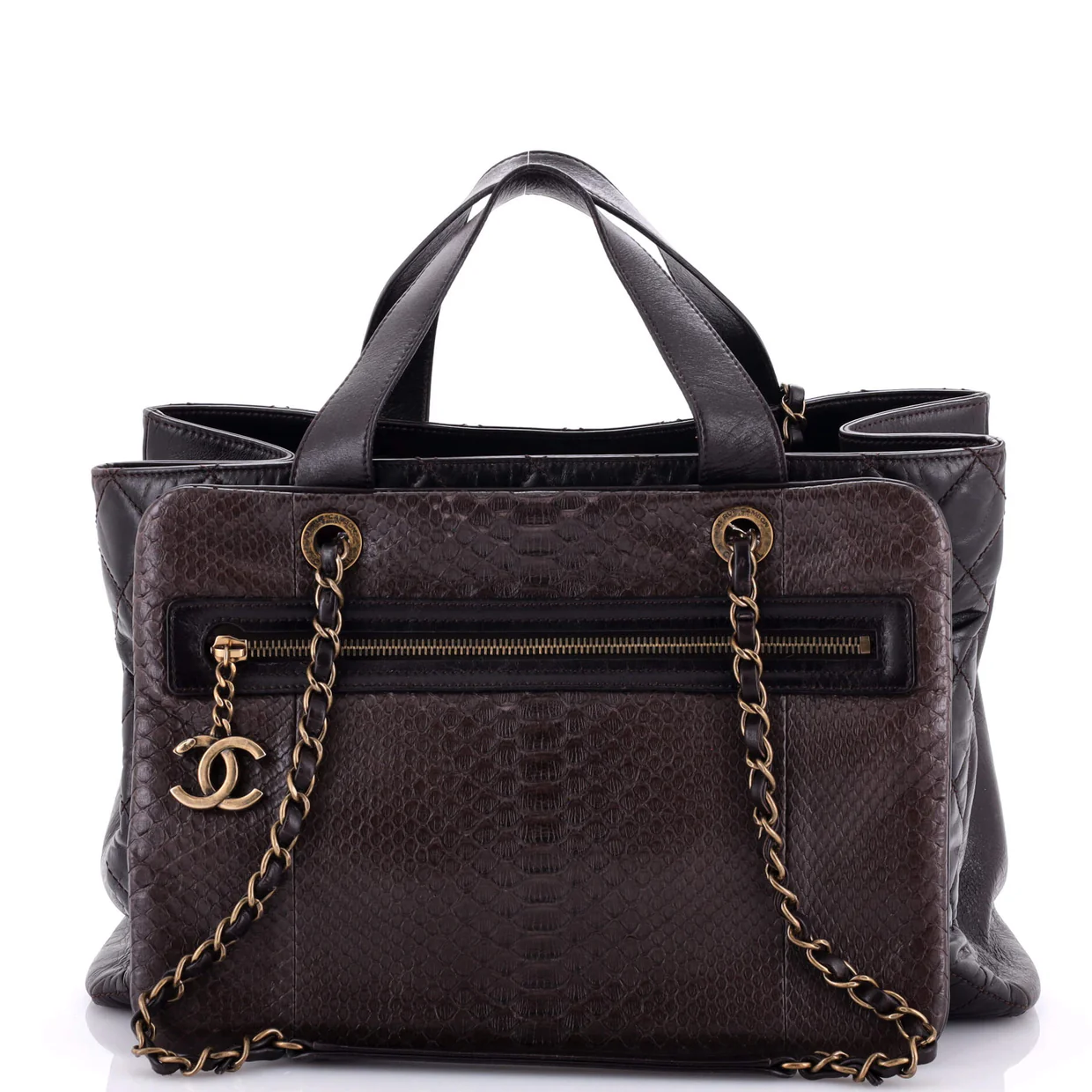 Urban Mix Tote Quilted Glazed Calfskin and Python Medium - Deep Luxury