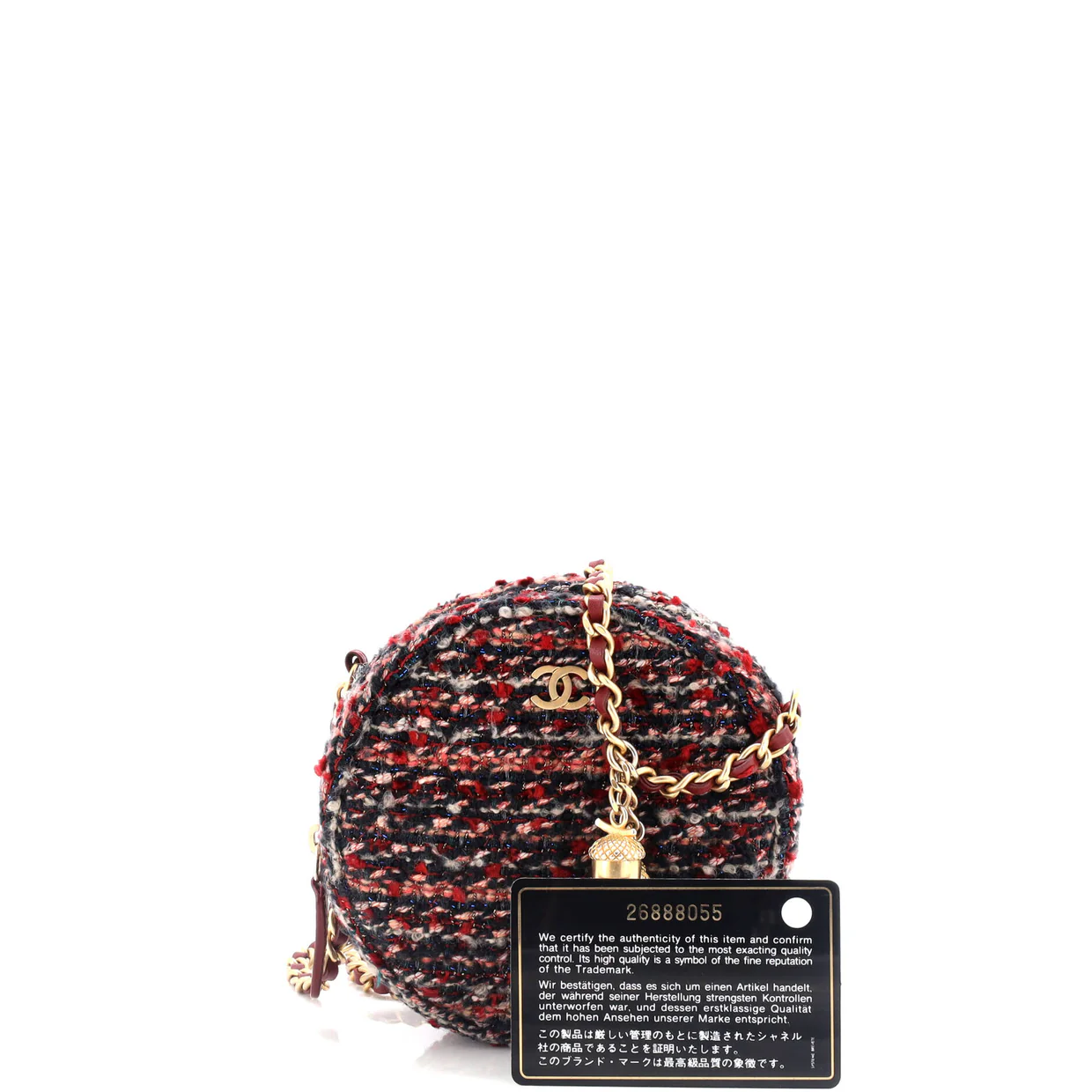 Round Clutch with Chain Quilted Tweed Mini - Deep Luxury