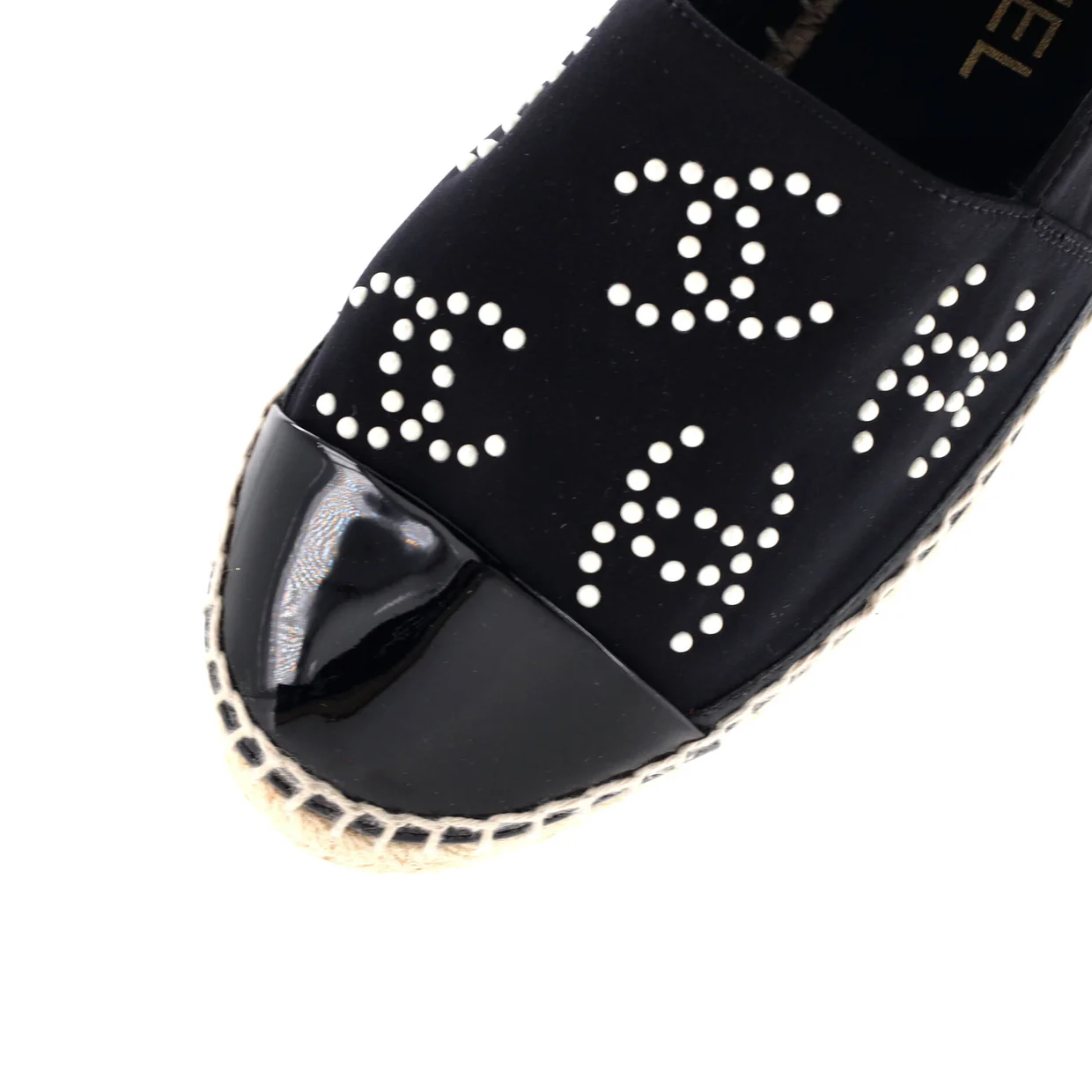Women's CC Cap Toe Espadrilles Jersey with Patent and Faux Pearls - Deep Luxury