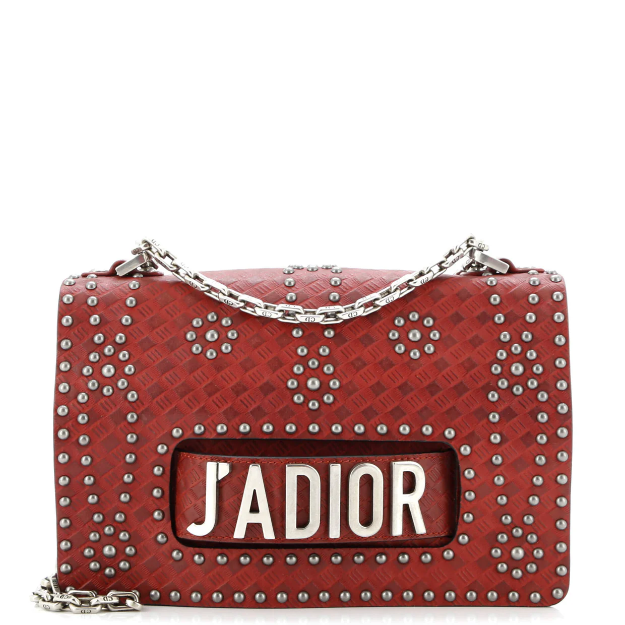 J'Adior Flap Bag Studded Embossed Leather Medium - Deep Luxury