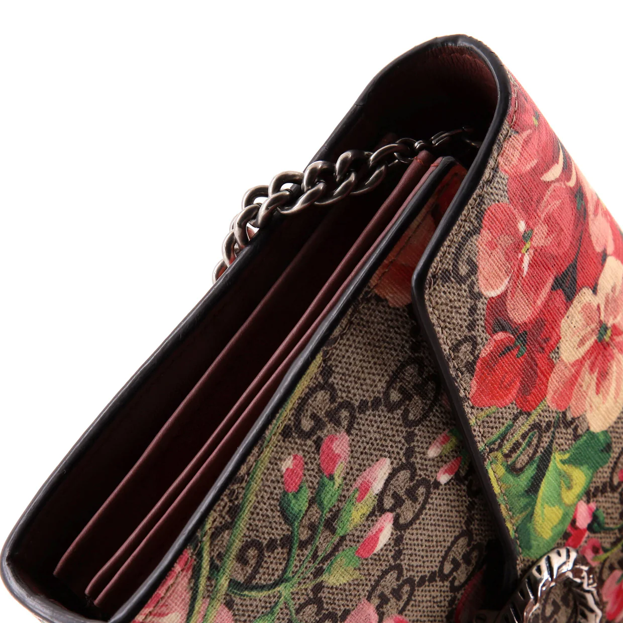 Dionysus Chain Wallet Blooms Print GG Coated Canvas Small - Deep Luxury