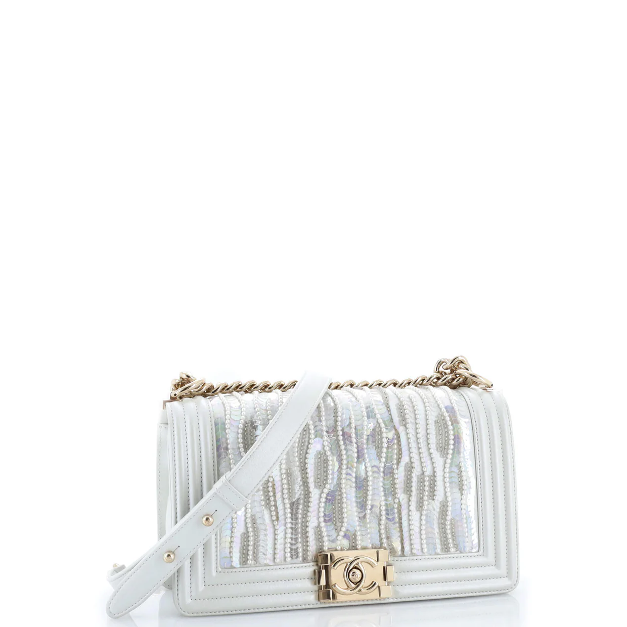 Boy Flap Bag Sequin and Pearl Embellished Leather Old Medium - Deep Luxury