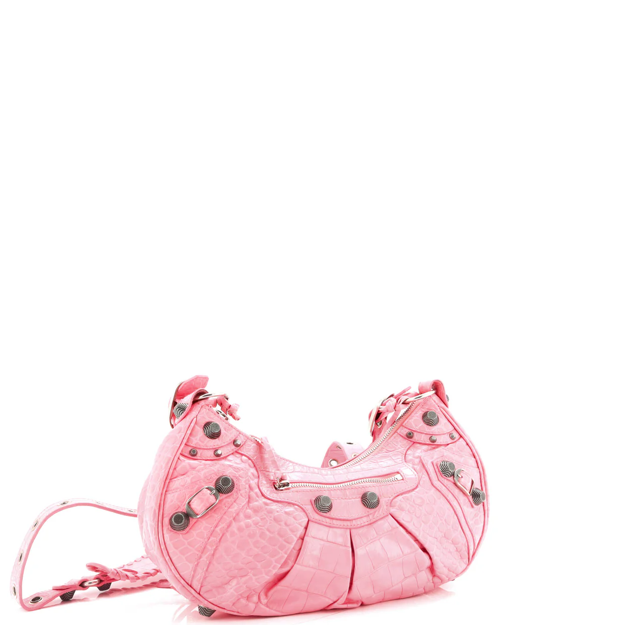 Le Cagole Giant Studs Shoulder Bag Crocodile Embossed Leather Small - Deep Luxury