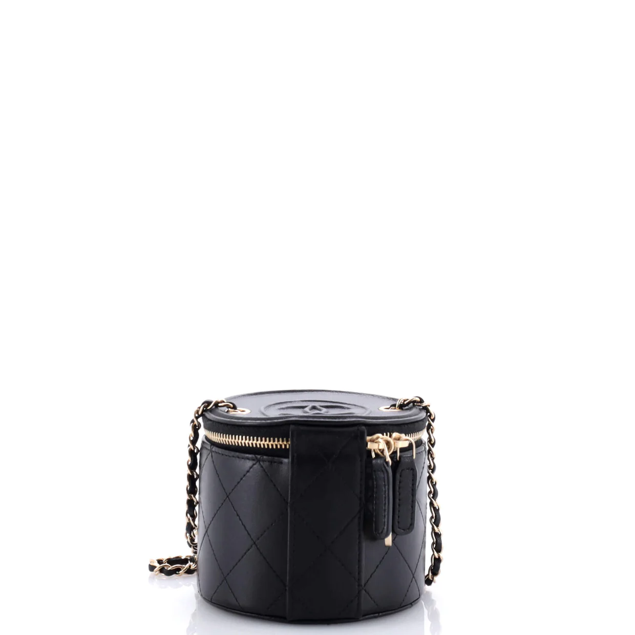 CC Round Vanity Case with Chain Quilted Lambskin Mini - Deep Luxury