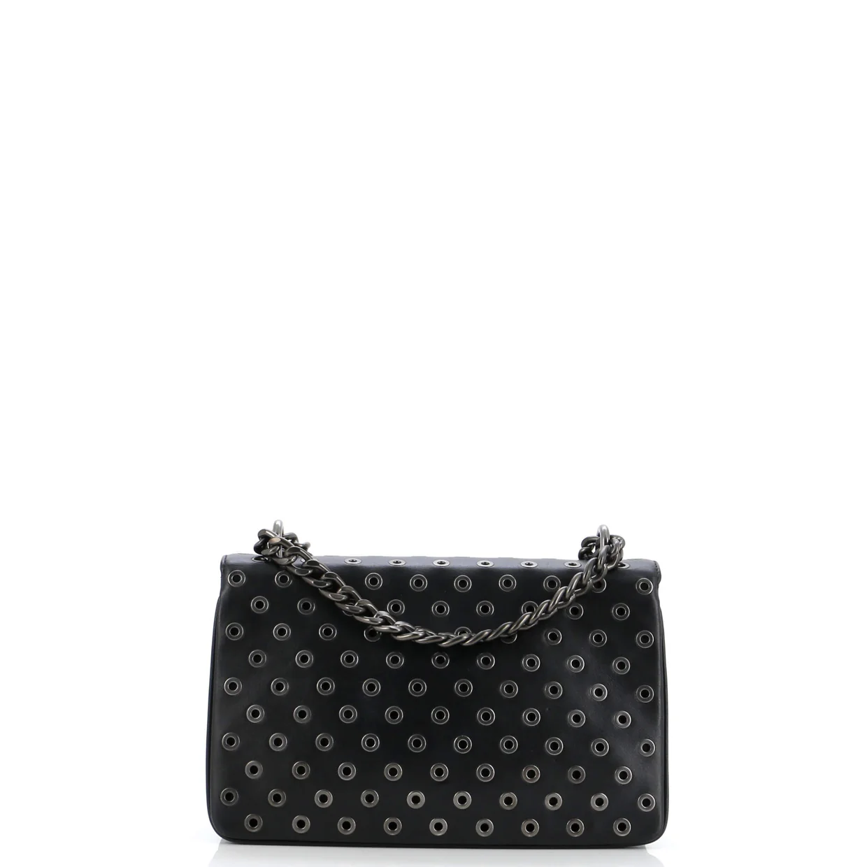 Grommet Lock Flap Chain Shoulder Bag Leather Small - Deep Luxury