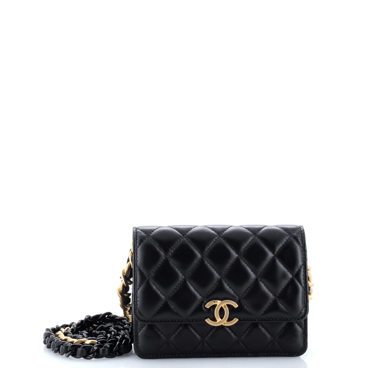 Lacquered Metal CC Clutch with Chain Quilted Lambskin - Deep Luxury