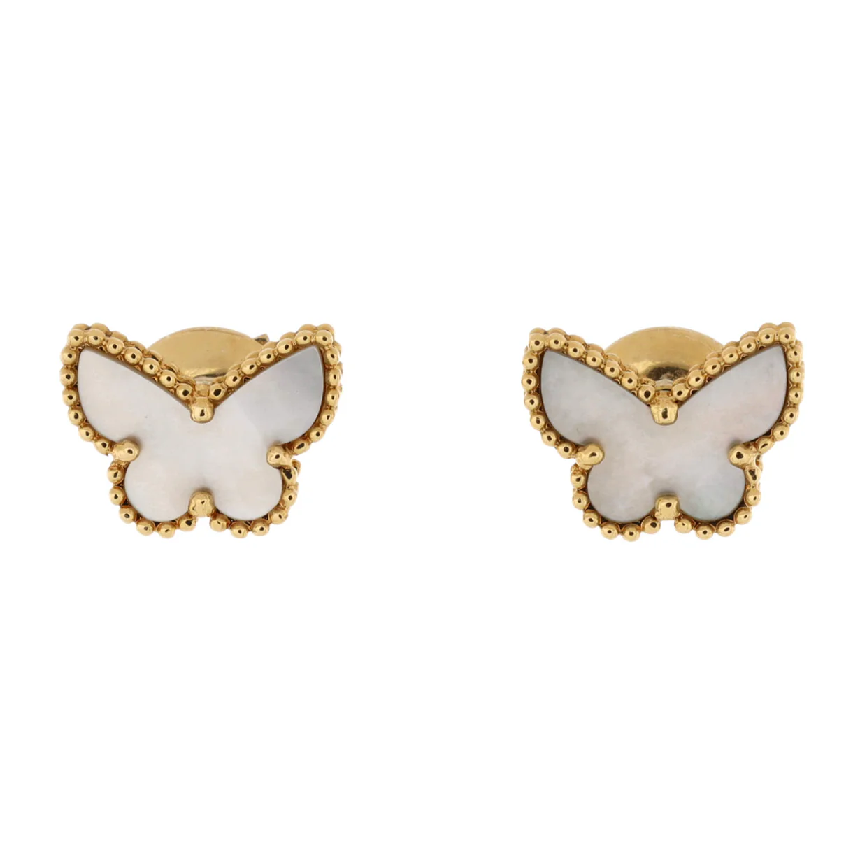 Sweet Alhambra Butterfly Stud Earrings 18K Yellow Gold and Mother of Pearl - Deep Luxury