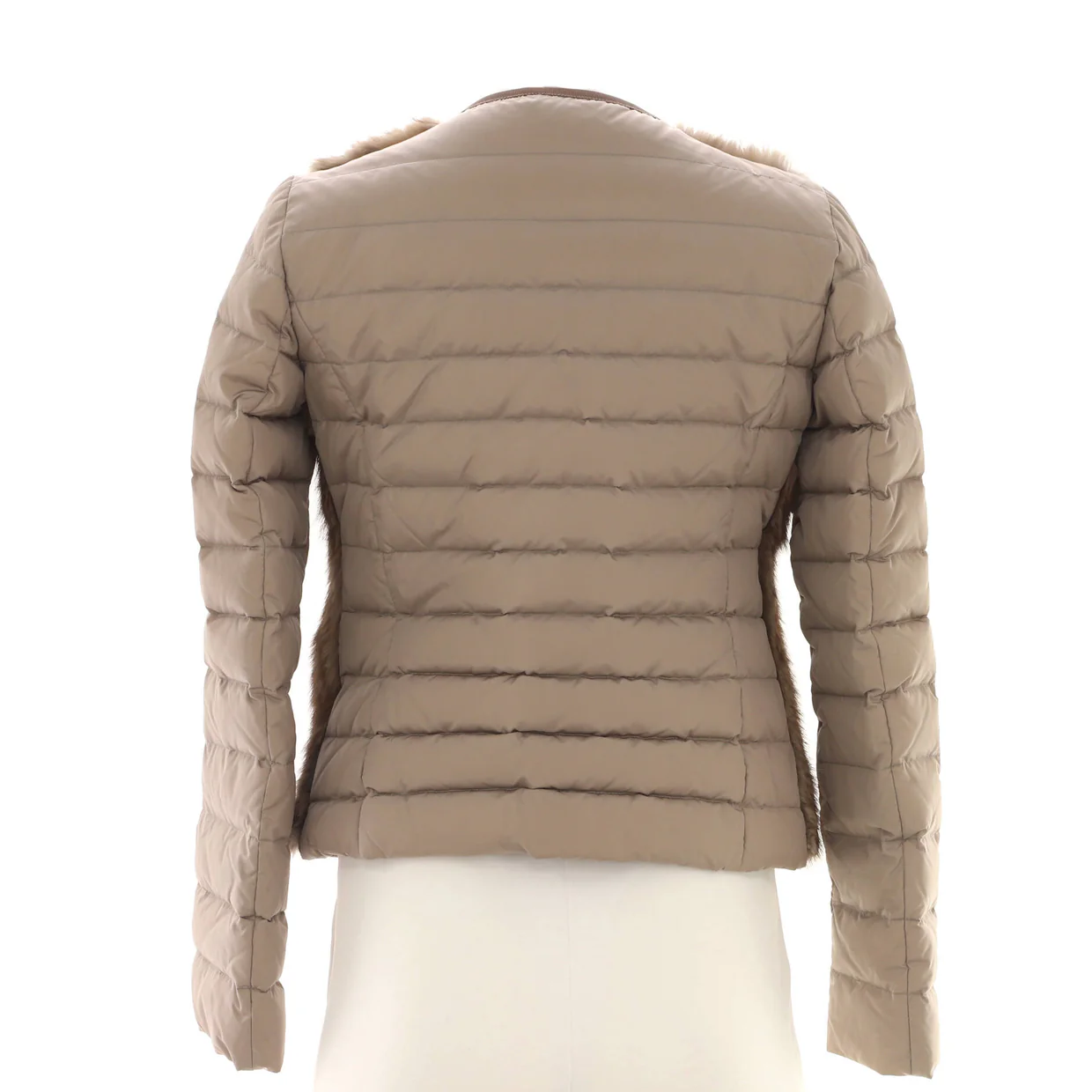 Women's Collarless Zip Puffer Jacket Fur with Quilted Polyamide - Deep Luxury