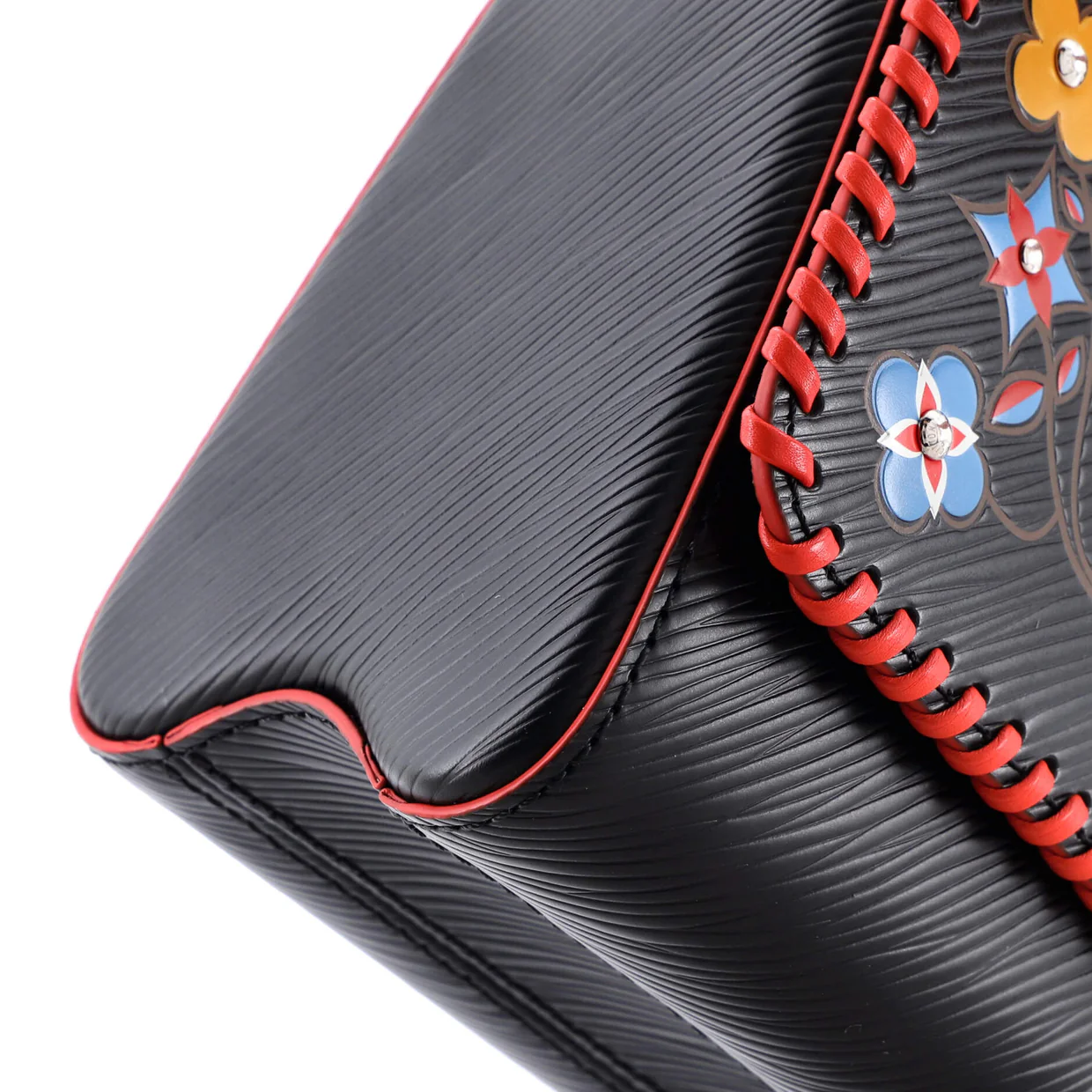 Twist Handbag Limited Edition Flower Embellished Epi Leather with Whipstitch Details MM - Deep Luxury