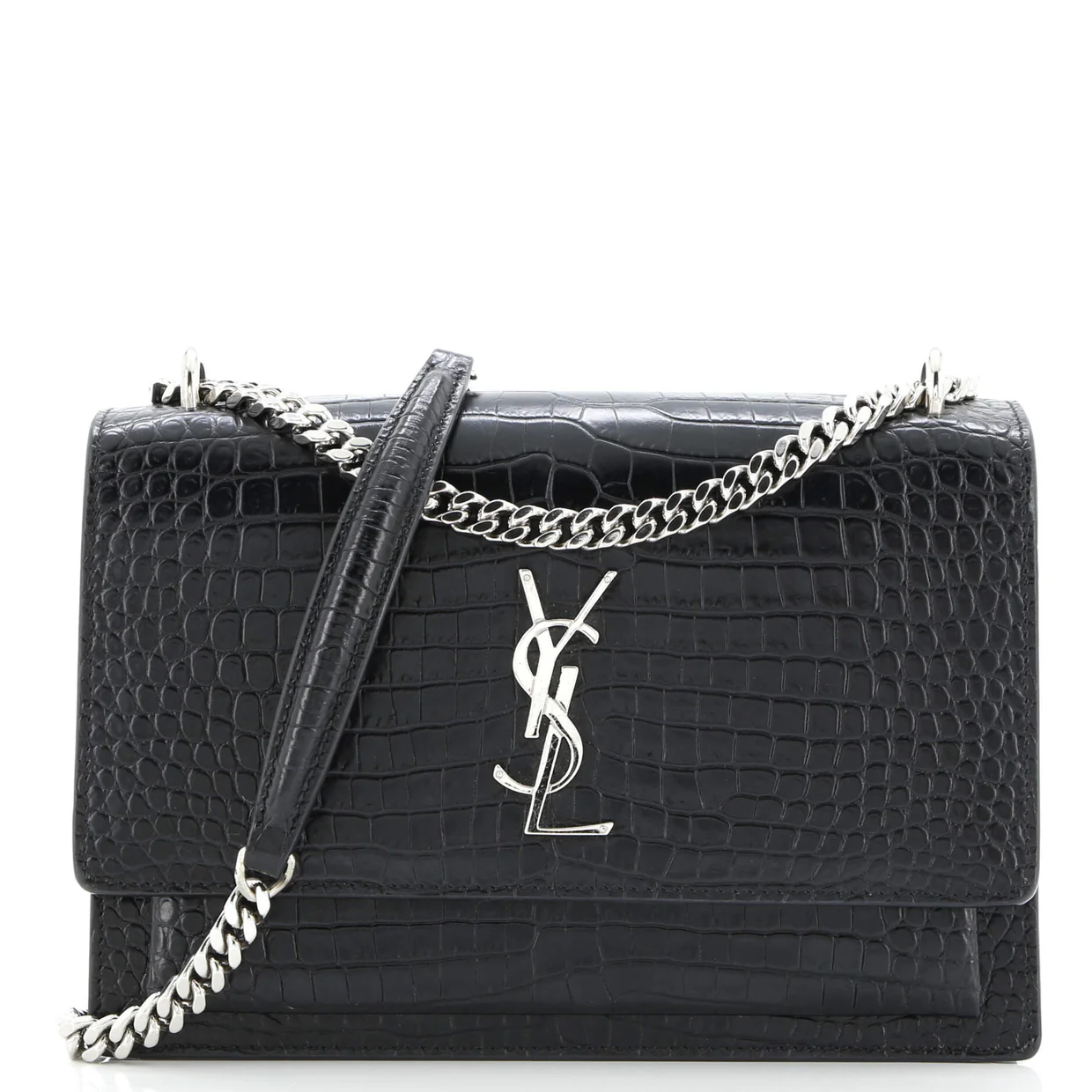 Sunset Crossbody Bag Crocodile Embossed Leather Medium - Deep Luxury