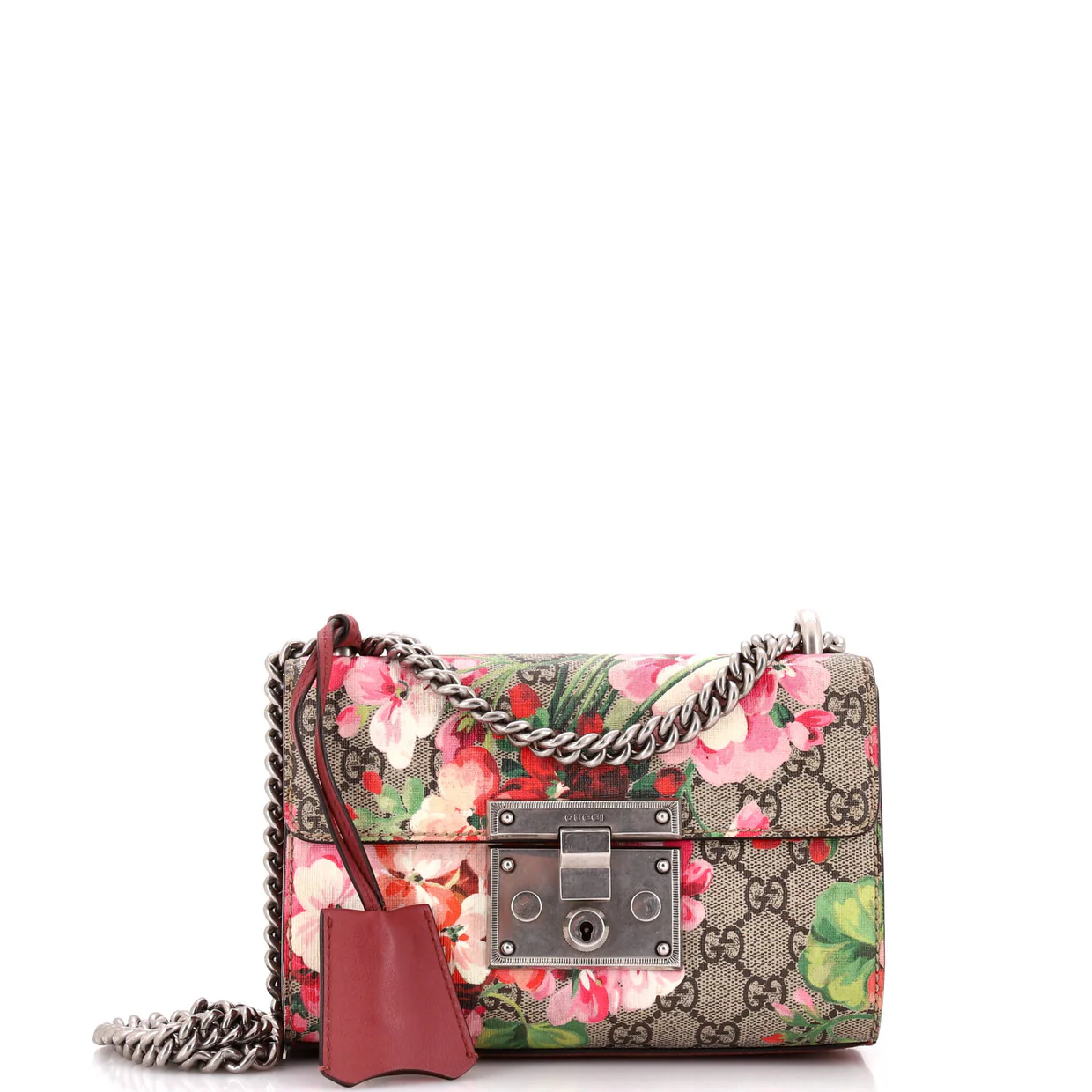 Padlock Shoulder Bag Blooms Print GG Coated Canvas Small - Deep Luxury