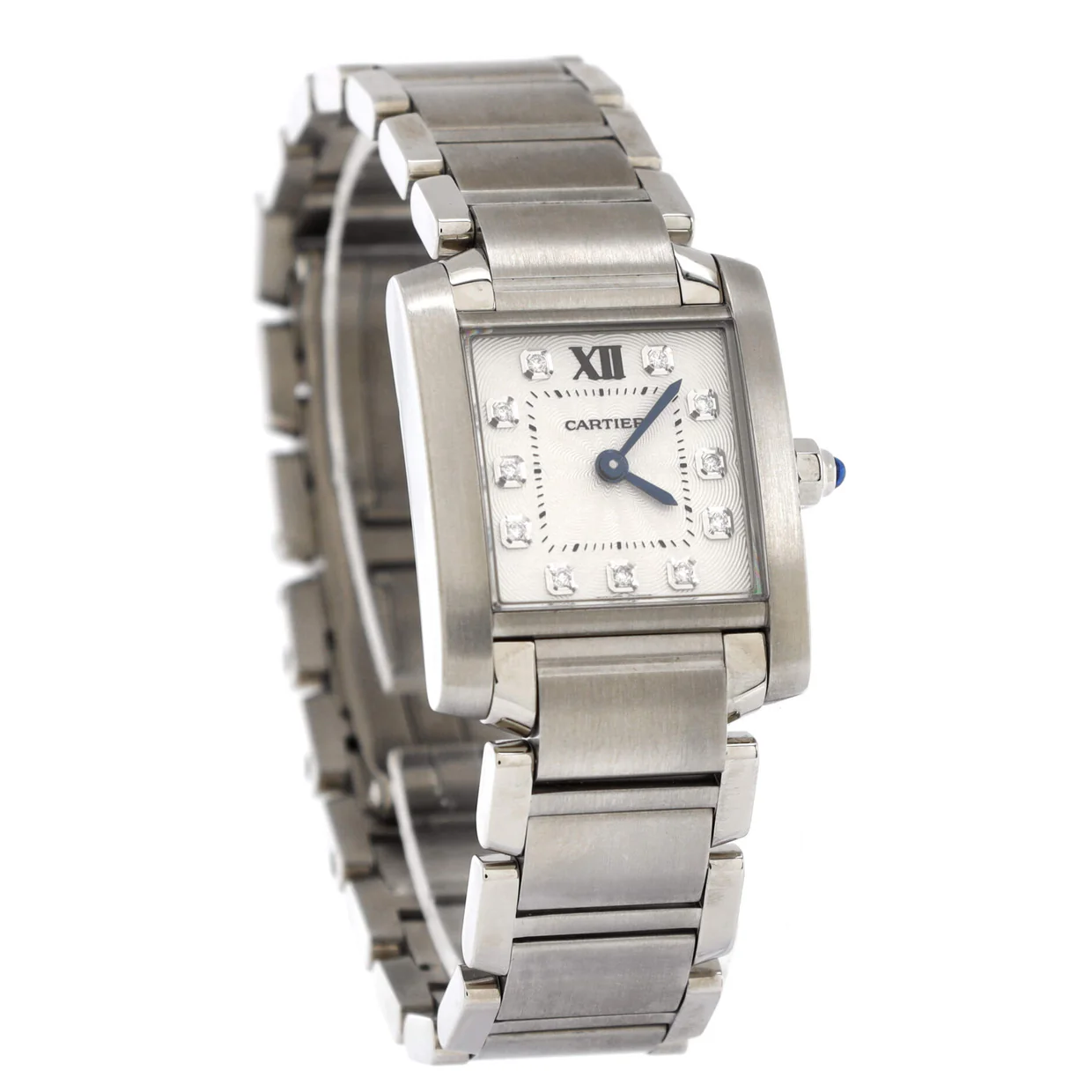 Tank Francaise Quartz Watch Stainless Steel with Diamond Markers 25 - Deep Luxury