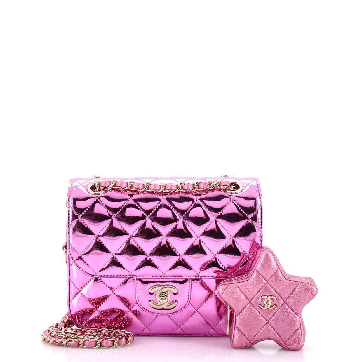 Classic Single Flap Bag with Star Coin Purse Quilted Metallic Leather Mini - Deep Luxury