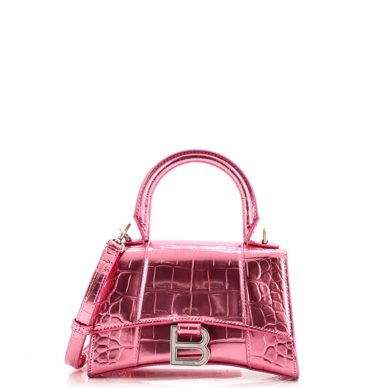 Hourglass Top Handle Bag Crocodile Embossed Leather XS - Deep Luxury