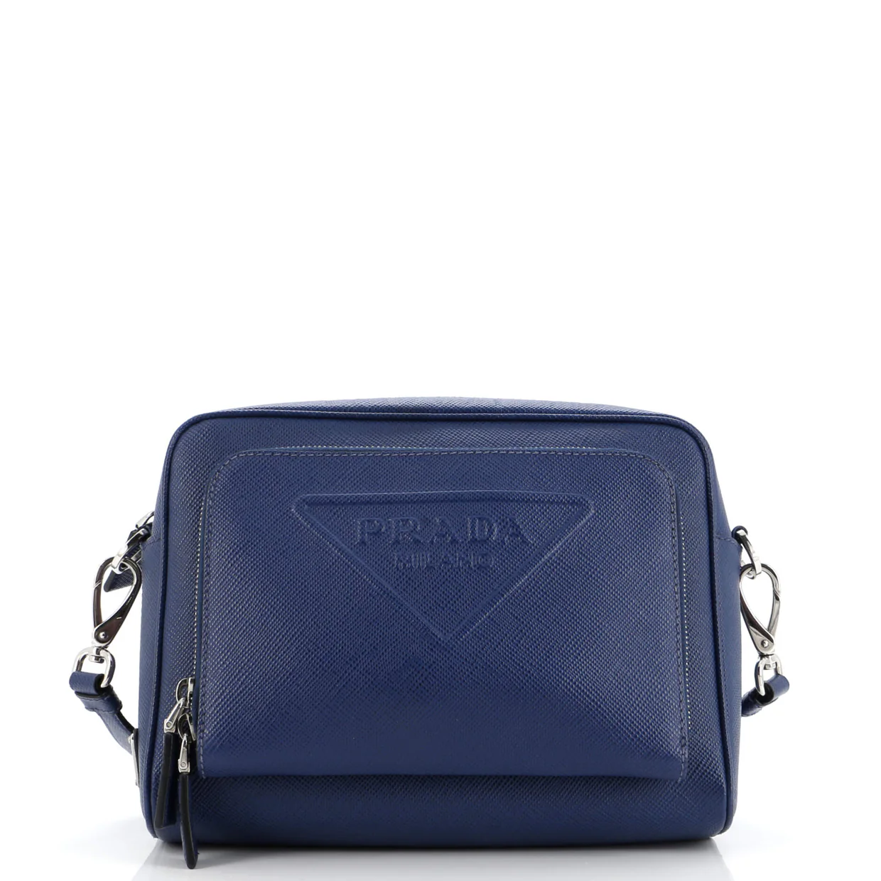 Triangle Logo Messenger Bag Embossed Saffiano Leather Small - Deep Luxury