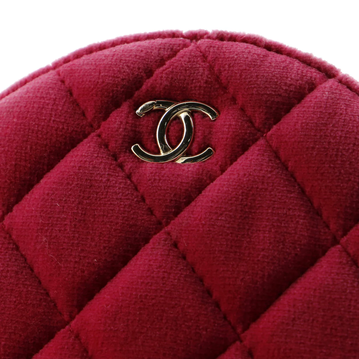 Pearl Crush Round Clutch with Chain Quilted Velvet with Crystal Detail - Deep Luxury