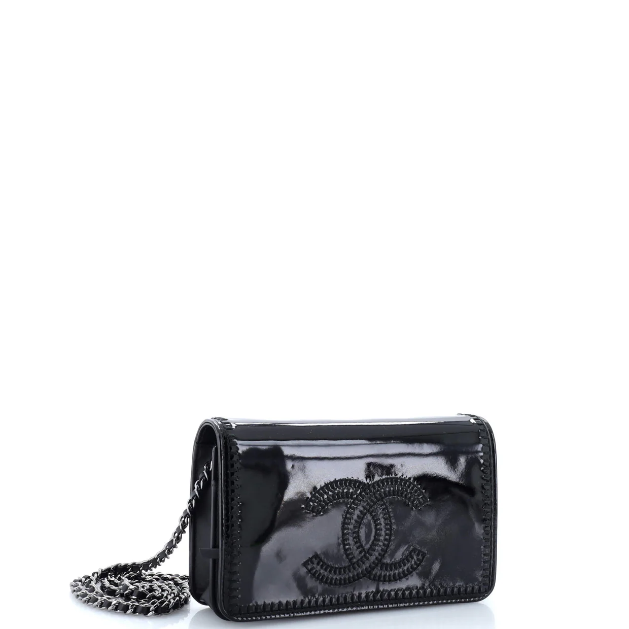 CC Wallet on Chain Stitched Patent - Deep Luxury