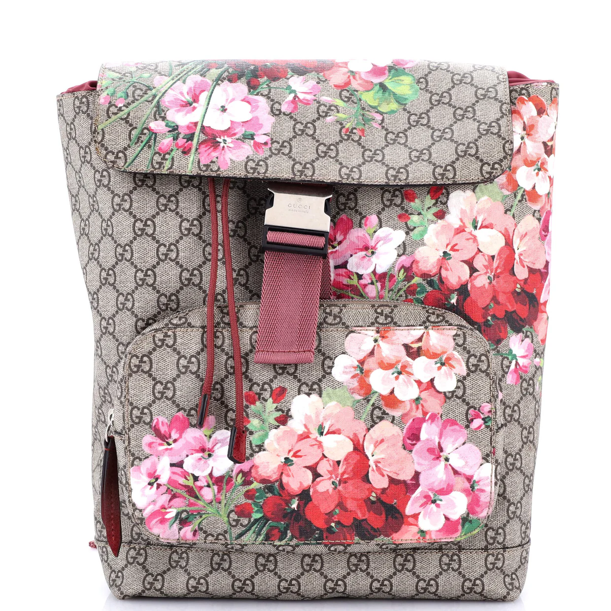Buckle Backpack Blooms Print GG Coated Canvas Medium - Deep Luxury