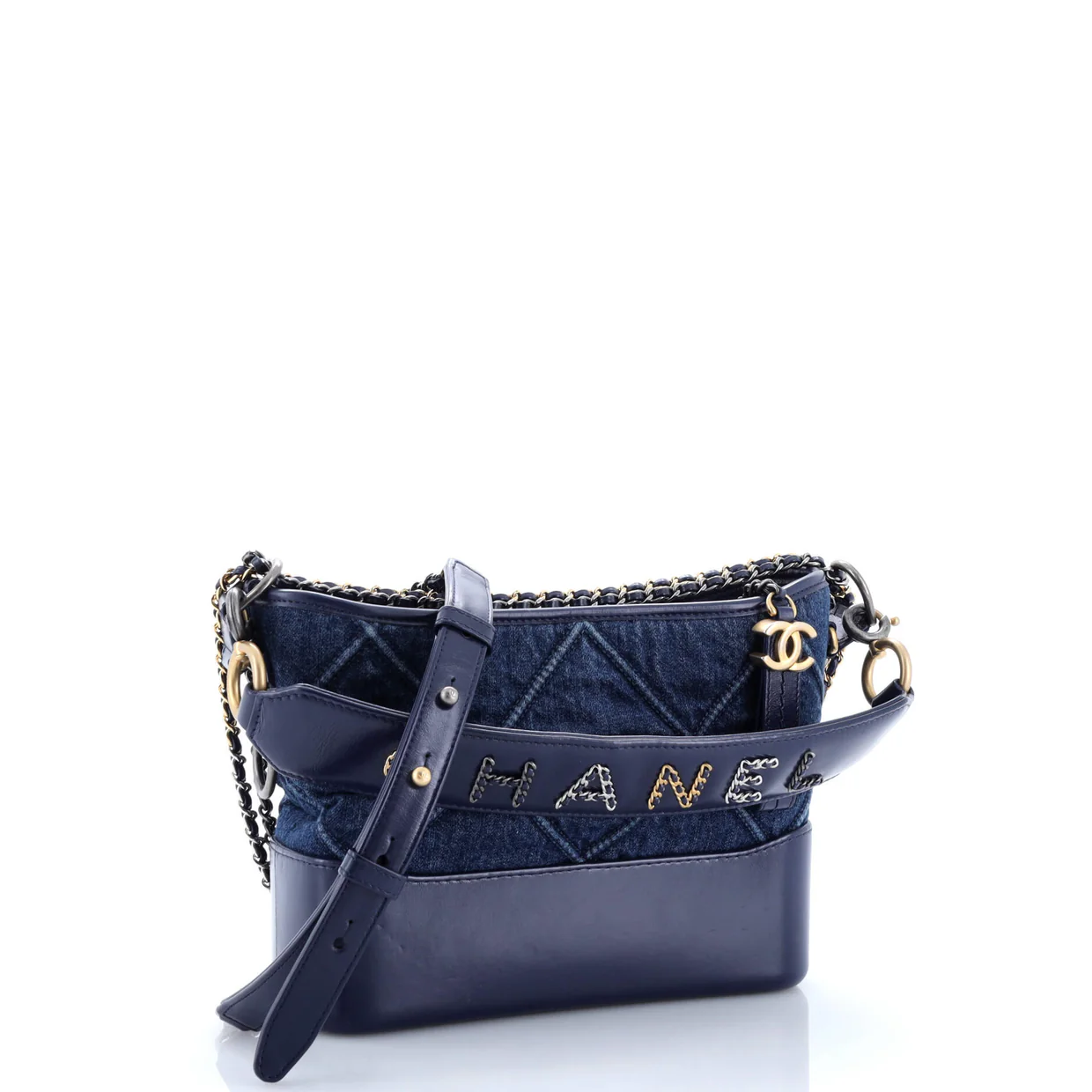 Gabrielle Hobo with Logo Handle Quilted Denim Small - Deep Luxury