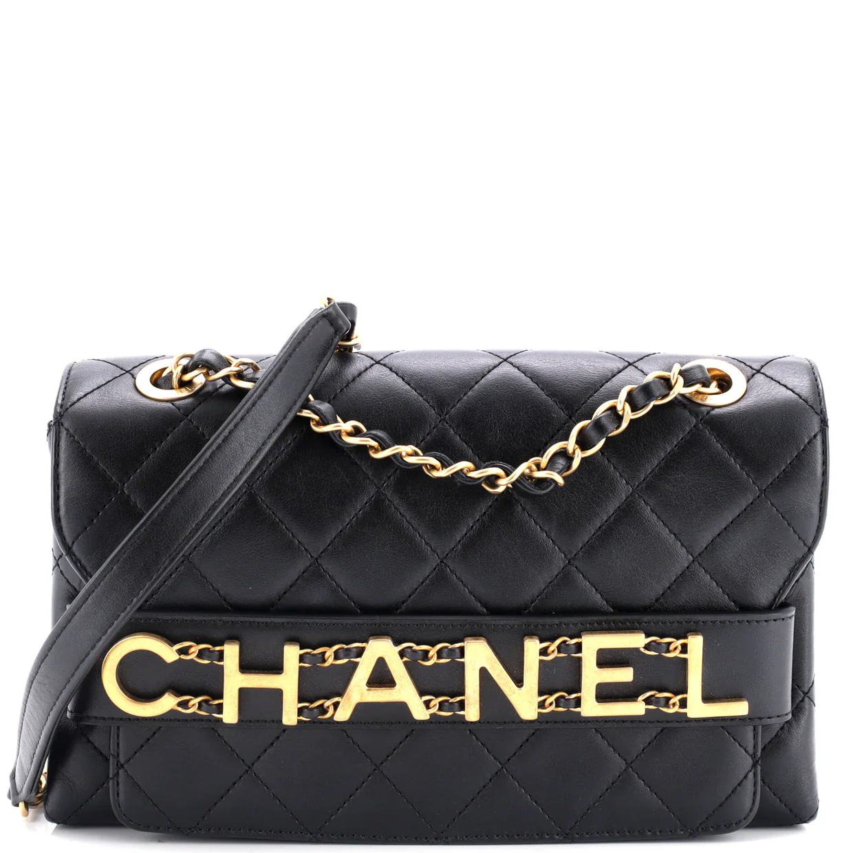 Logo Enchained Flap Bag Quilted Calfskin Medium - Deep Luxury